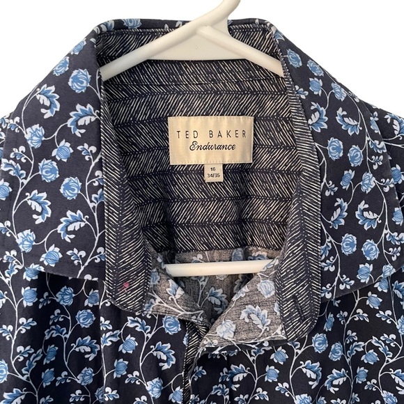 Ted Baker Endurance Blue Floral Button Up Contrasting Cuffs - Picture 2 of 7
